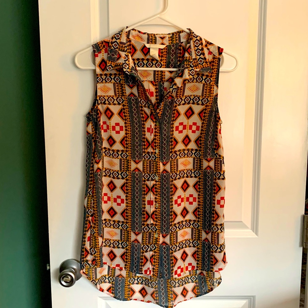 tribal print sleeveless blouse